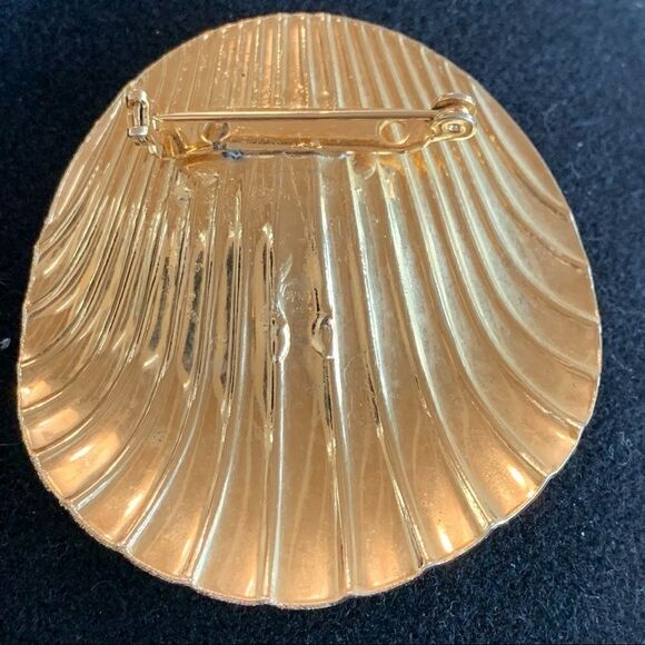 Vtg scalloped gold rainbow rhinestone black pin - Picture 6 of 7